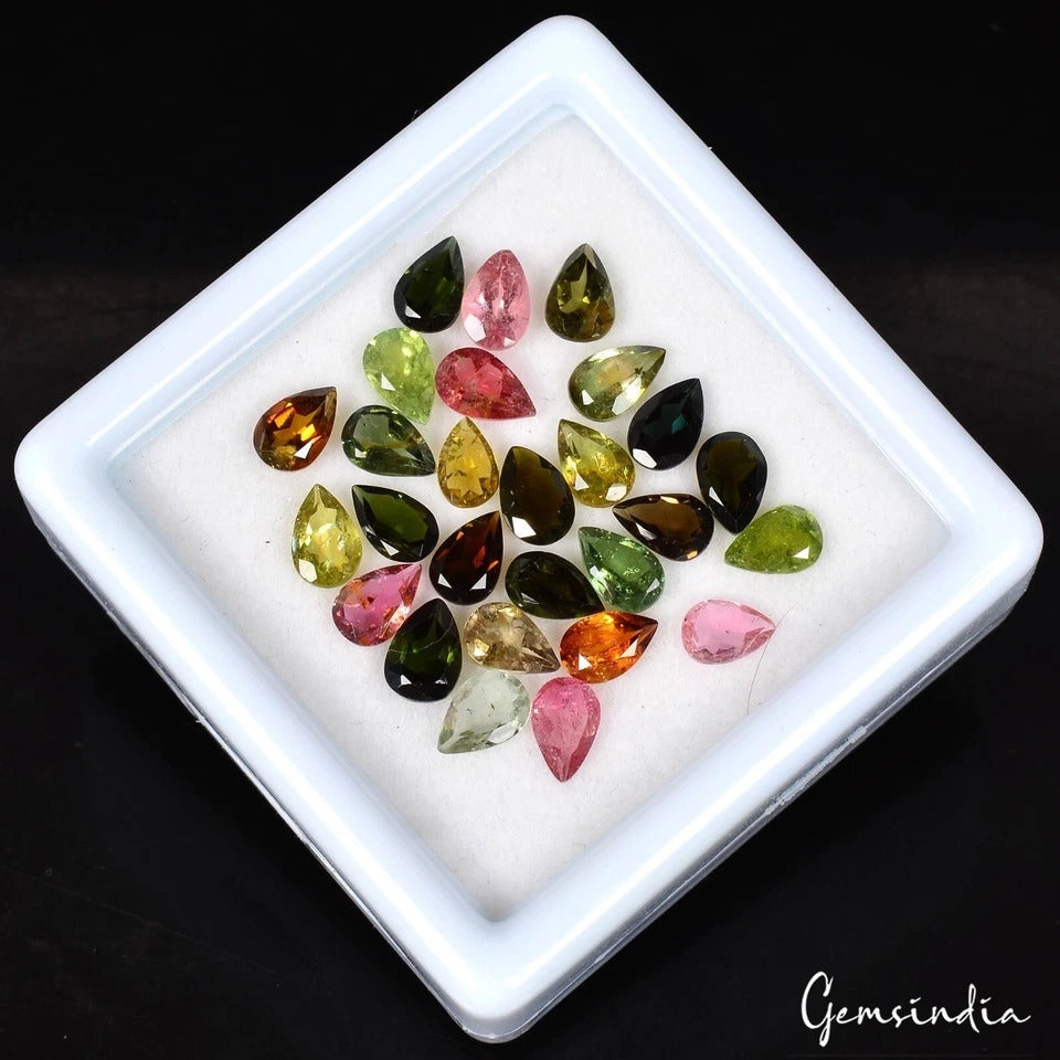 9 Ct Natural Multi Color Tourmaline Pear Cut 5mm-6mm Loose Unheated Gemstones