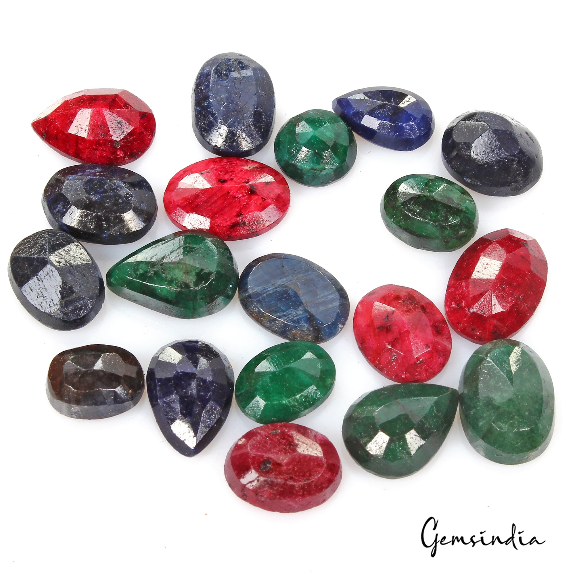 Certified 110 Cts/19 Pcs Natural Multi Color Emerald Ruby Sapphire Mix Cut Gems