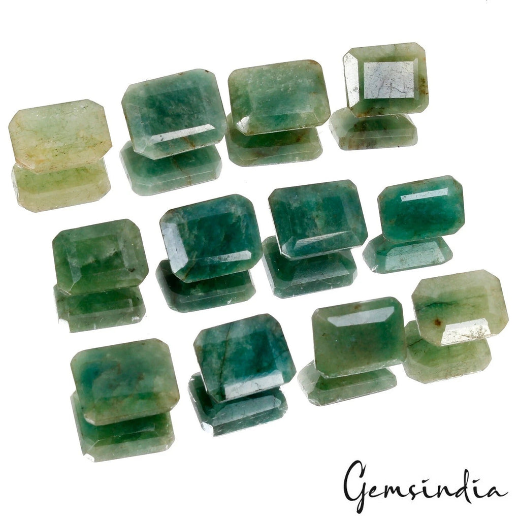 94.40 Ct Natural Green Brazilian Emerald Octagon Cut Faceted Loose Gemstone Lot