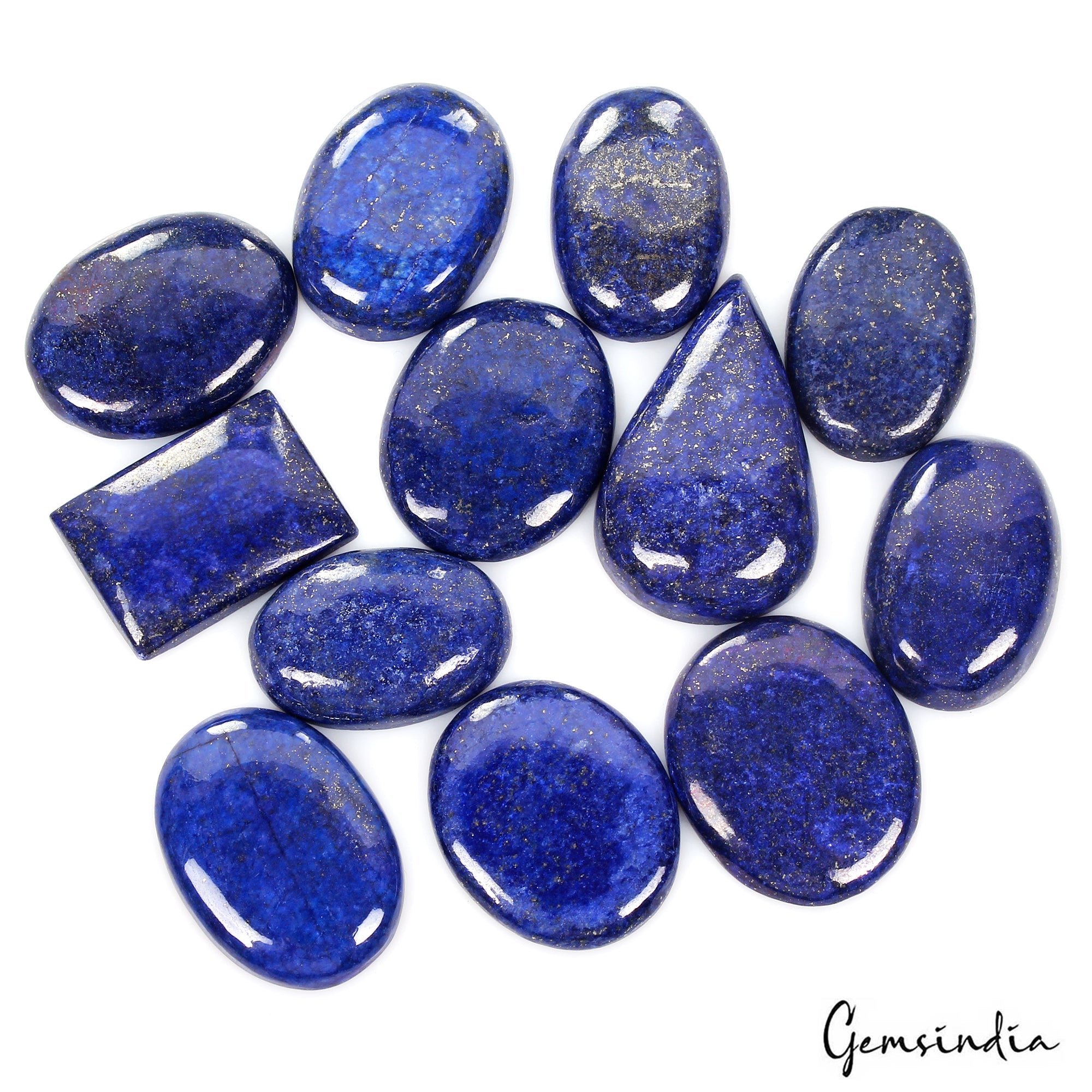 740 Cts/12 Pcs Natural Blue Lapis Lazuli Gold Flecks Mix Loose Wholesale Gems