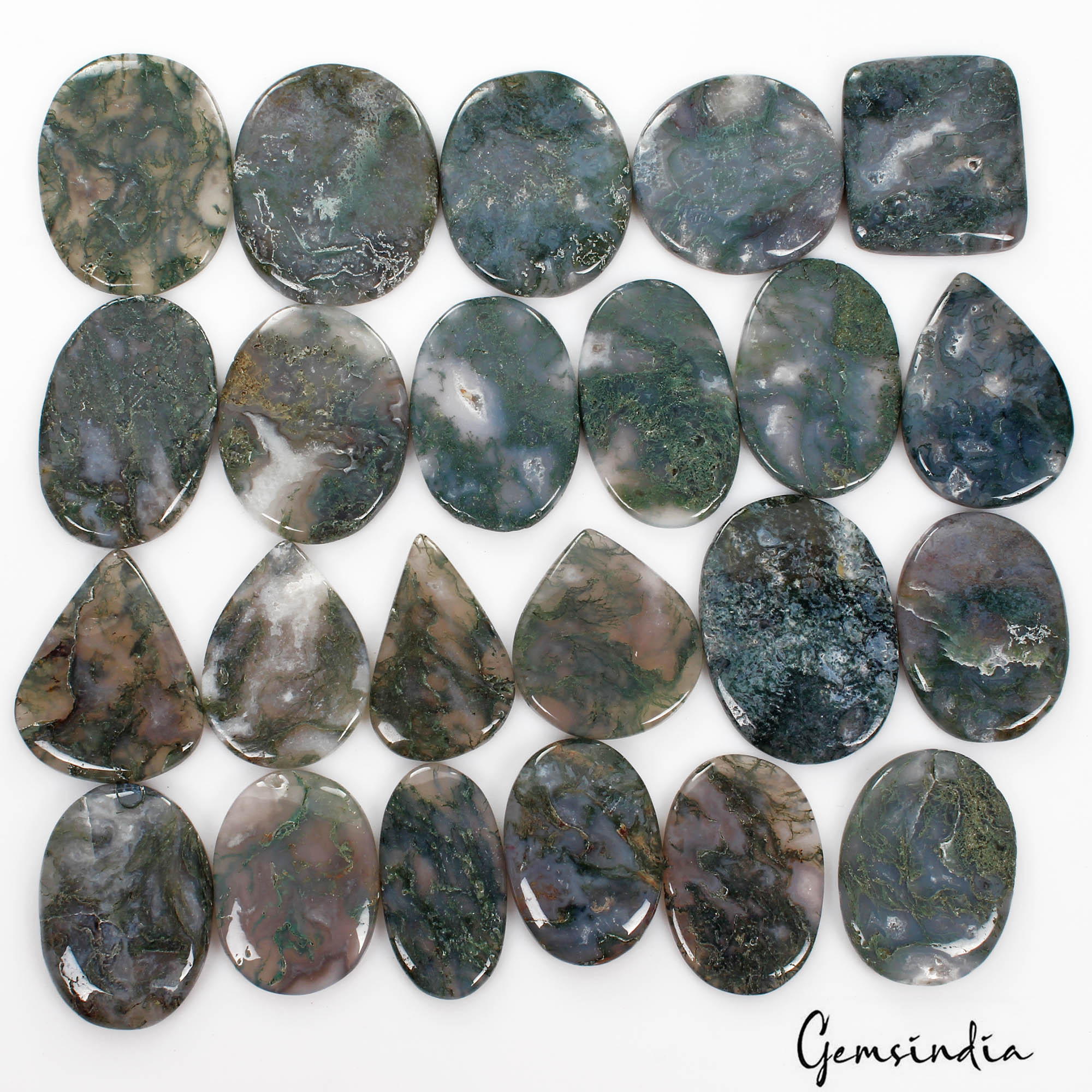 2000 Ct/23 Pcs Natural Moss Agate 3D Night Forest/Spider Web Untreated Gems Lot