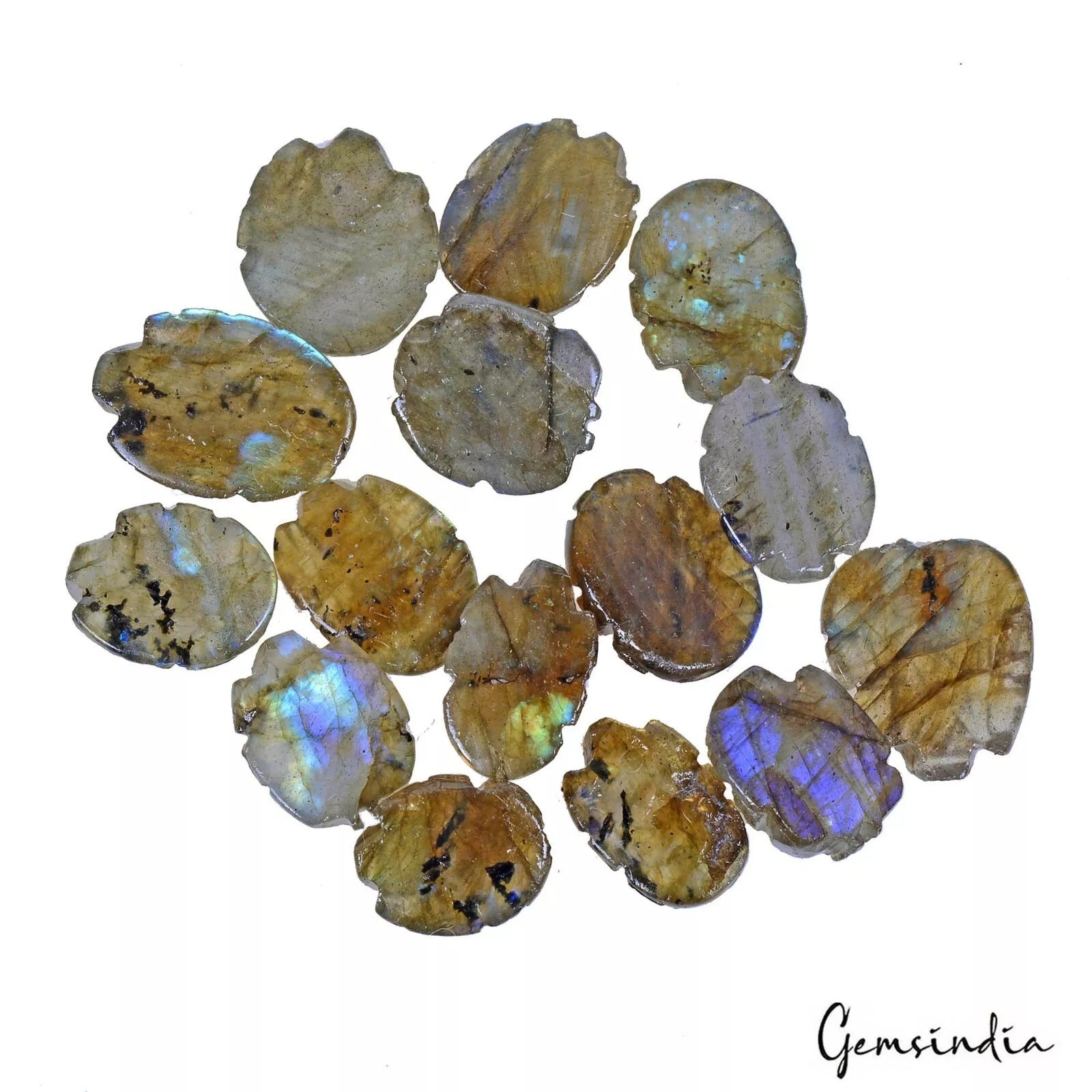 15 Pcs Natural Labradorite Ganesha Hand carved Loose Gemstones 11-16mm ~ 68 Cts