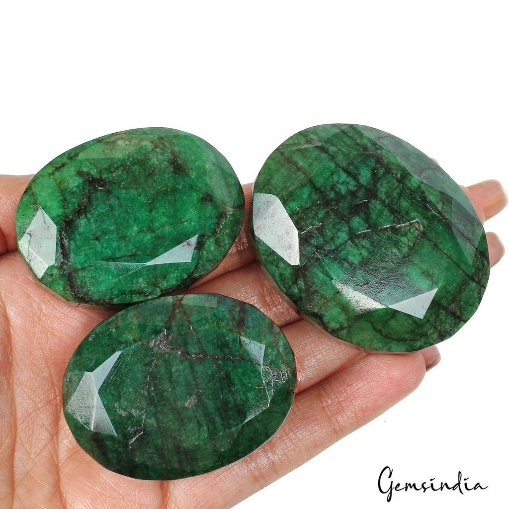 3 Pcs Natural Green Emerald From Brazil 46-53mm Pendant Size Gemstones~ 900 Cts