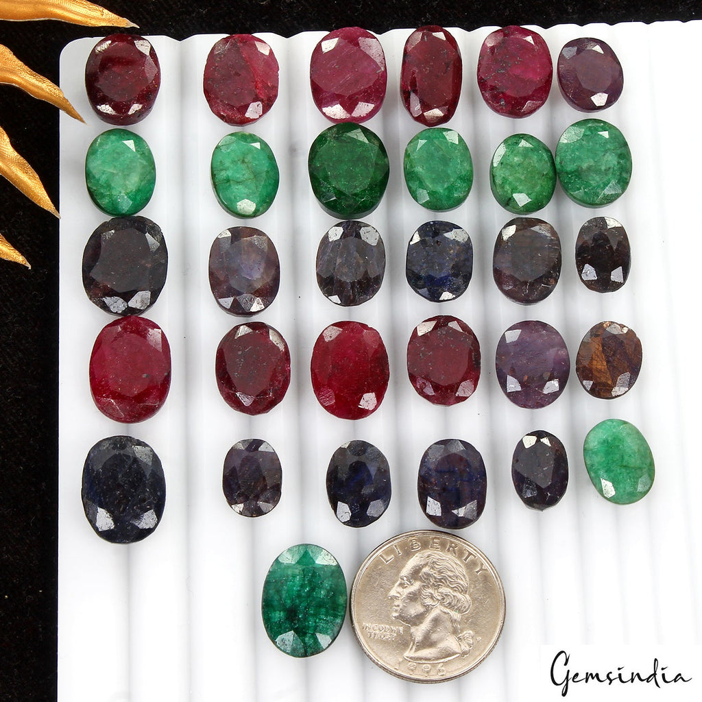 360CT NATURAL EMERALD RUBY SAPPHIRE LOT OVAL SHAPE FACETED GEMSTONE FOR JEWELRY