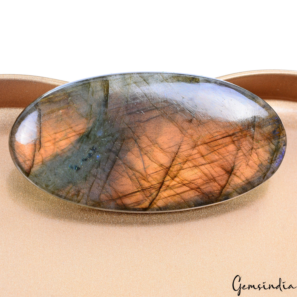 Certified 85 Cts Natural Peach Blue Shine Spectrolite Labradorite Rare Gemstone
