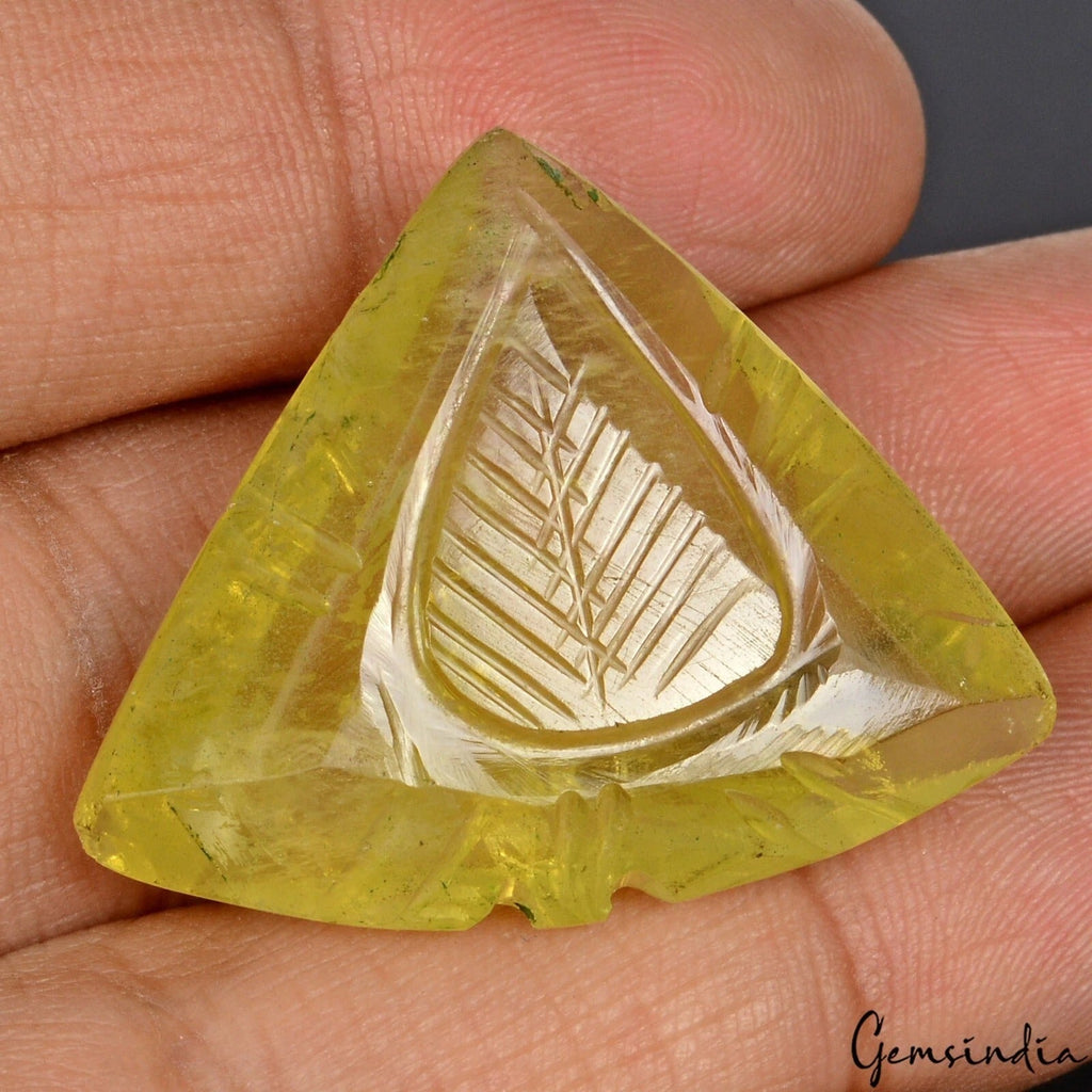 48.20Ct Natural Untreated Yellow Citrine Trillion Carving Gem For Making Jewelry