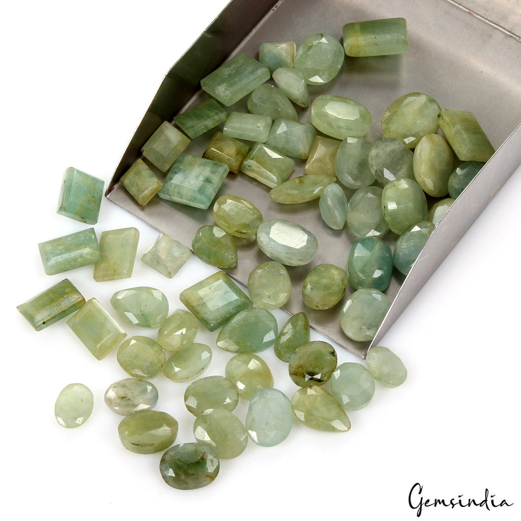 60 Pcs Natural Green Aquamarine Mix Faceted 11-19mm Untreated Loose Gems 540 Ct