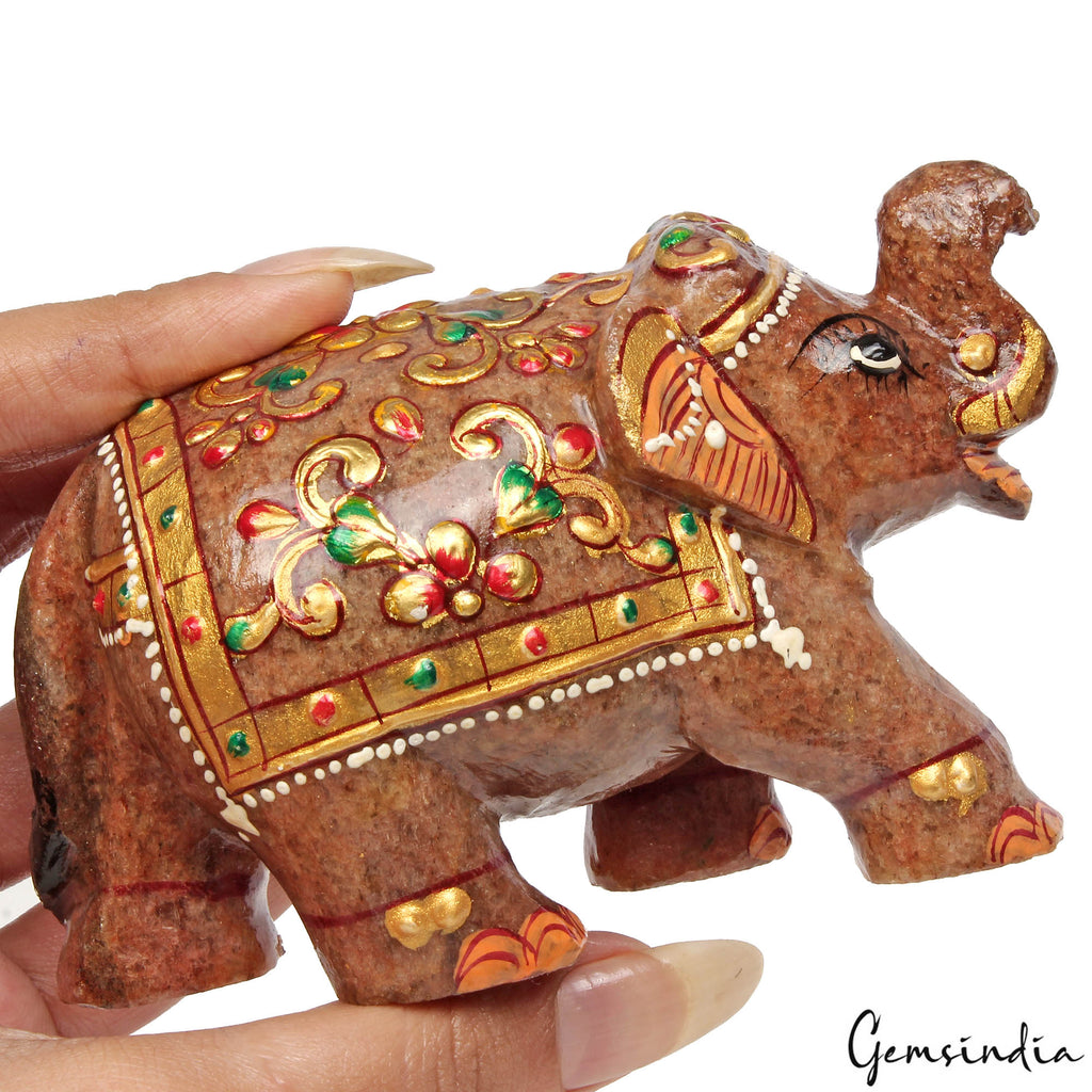 Aventurine Elephant Figurine, Brown — 111x65x53mm, 1840 Ct, India