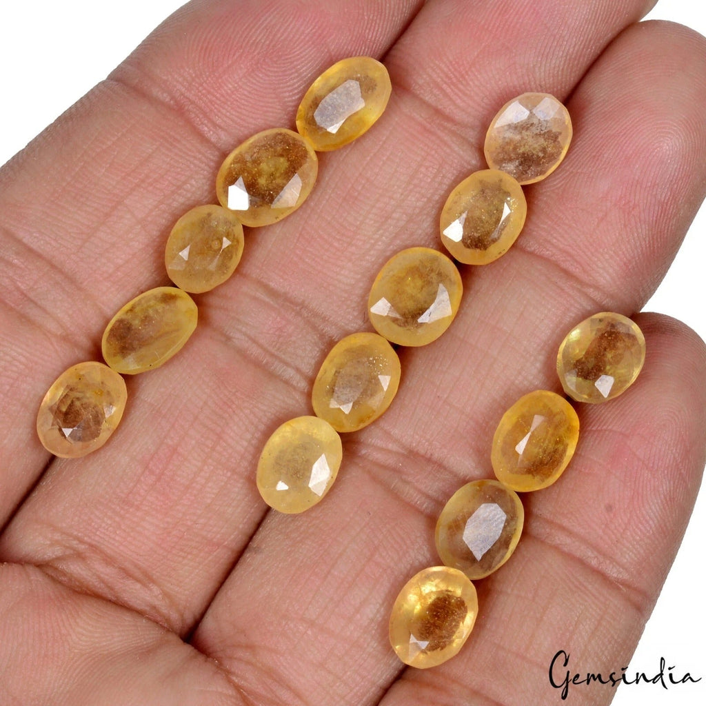 36.30 Ct Natural Untreated Ceylon Yellow Sapphire Oval Cut Loose Gemstones~14Pcs