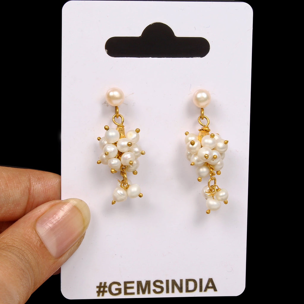 28.40 Ct Natural Freshwater Pearl Drop Dangler Earrings 1.25" for Christmas Gift