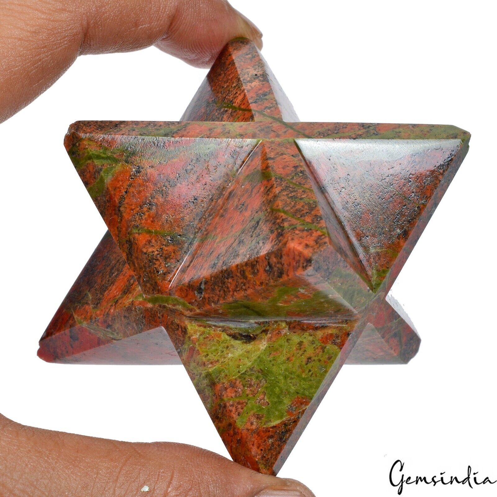 Unakite Jasper 2" Merkaba Star Crystal Healing Reiki Sacred Geometry Chakra Gem