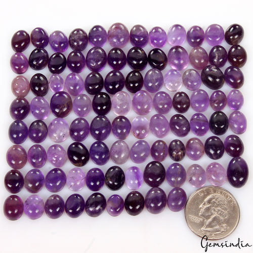 Amethyst Lot, Cabochon, Oval Cabochon, Untreated — 93 Pieces, 9mm to 13mm, 400 Ct, Madagascar
