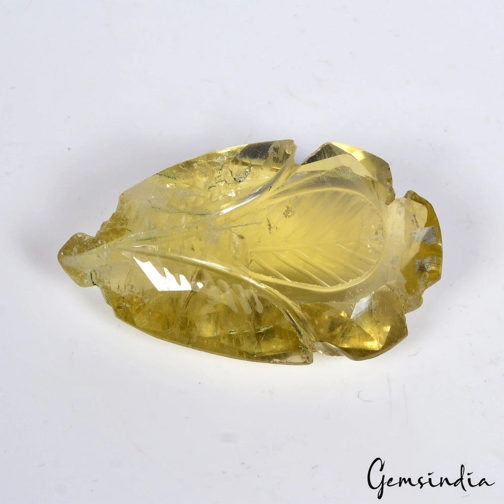 71.40 Ct Natural Untreated Lemon Quartz Citrine Leaf Hand Carved Gem For Pendant