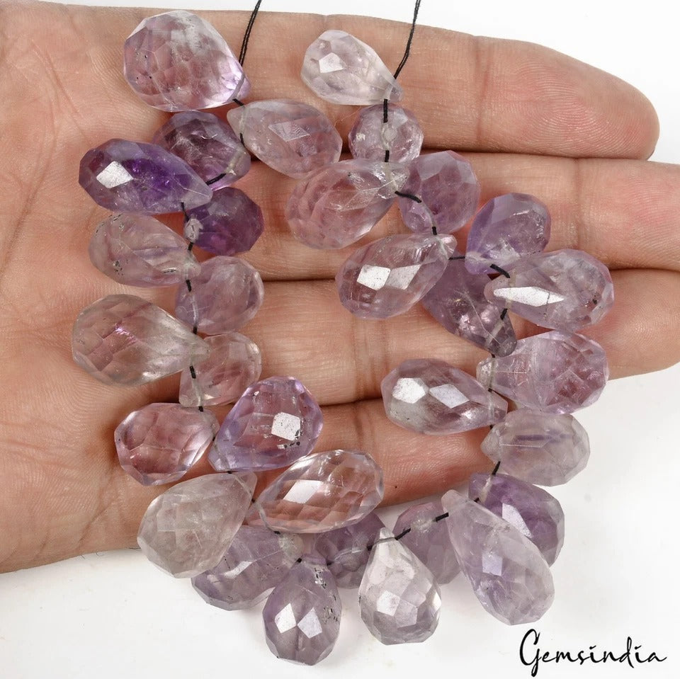 400 Ct/31 Pcs Natural Untreated Purple Amethyst Pear Checker Cut Drill Briolette