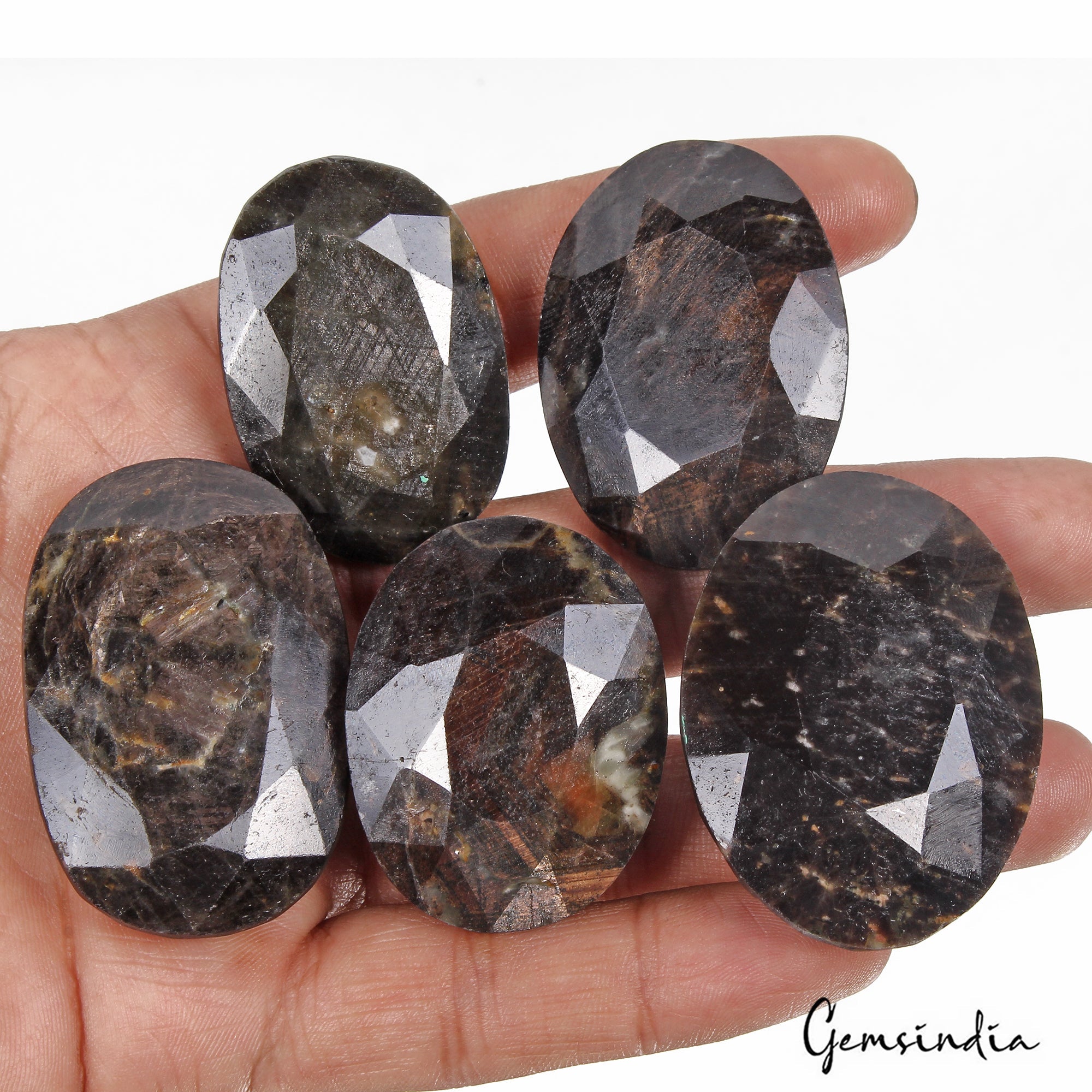 1130 Ct/5 Pcs Natural Untreated Black Sapphire Oval Faceted Loose Wholesale Gems