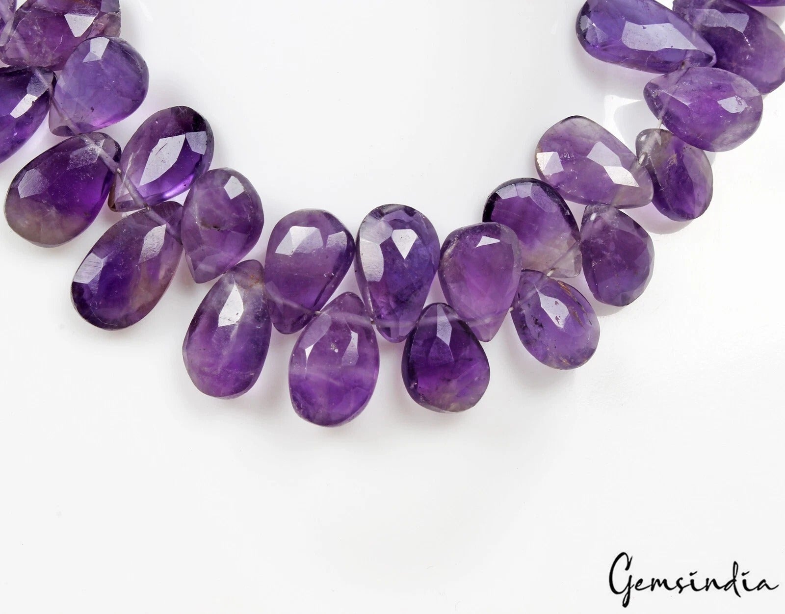 Natural Amethyst Faceted Pear Briolette Beads 1 Strand 10-15mm Teardrop Gemstone