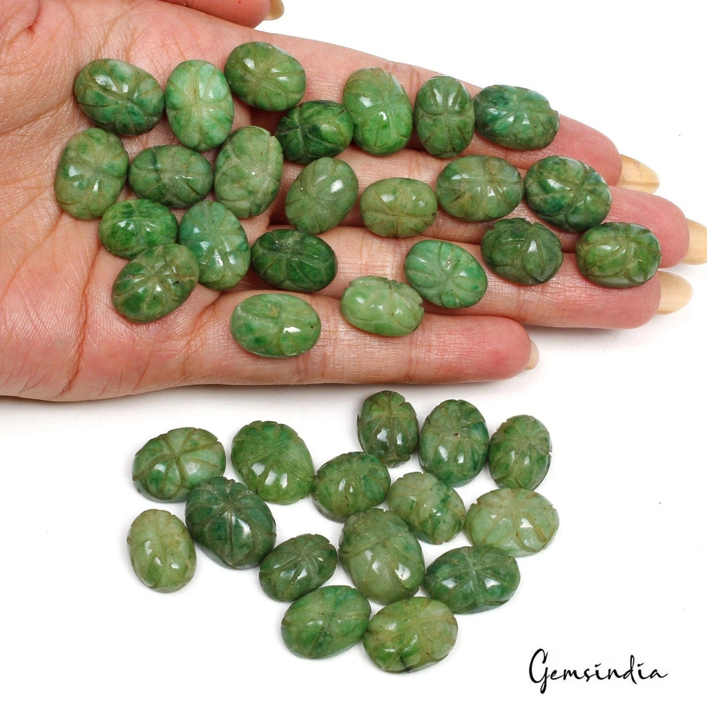 400 Ct Natural Green Emerald Oval Shape Loose Hand Carved 13-17mm Gemstones~38Pc