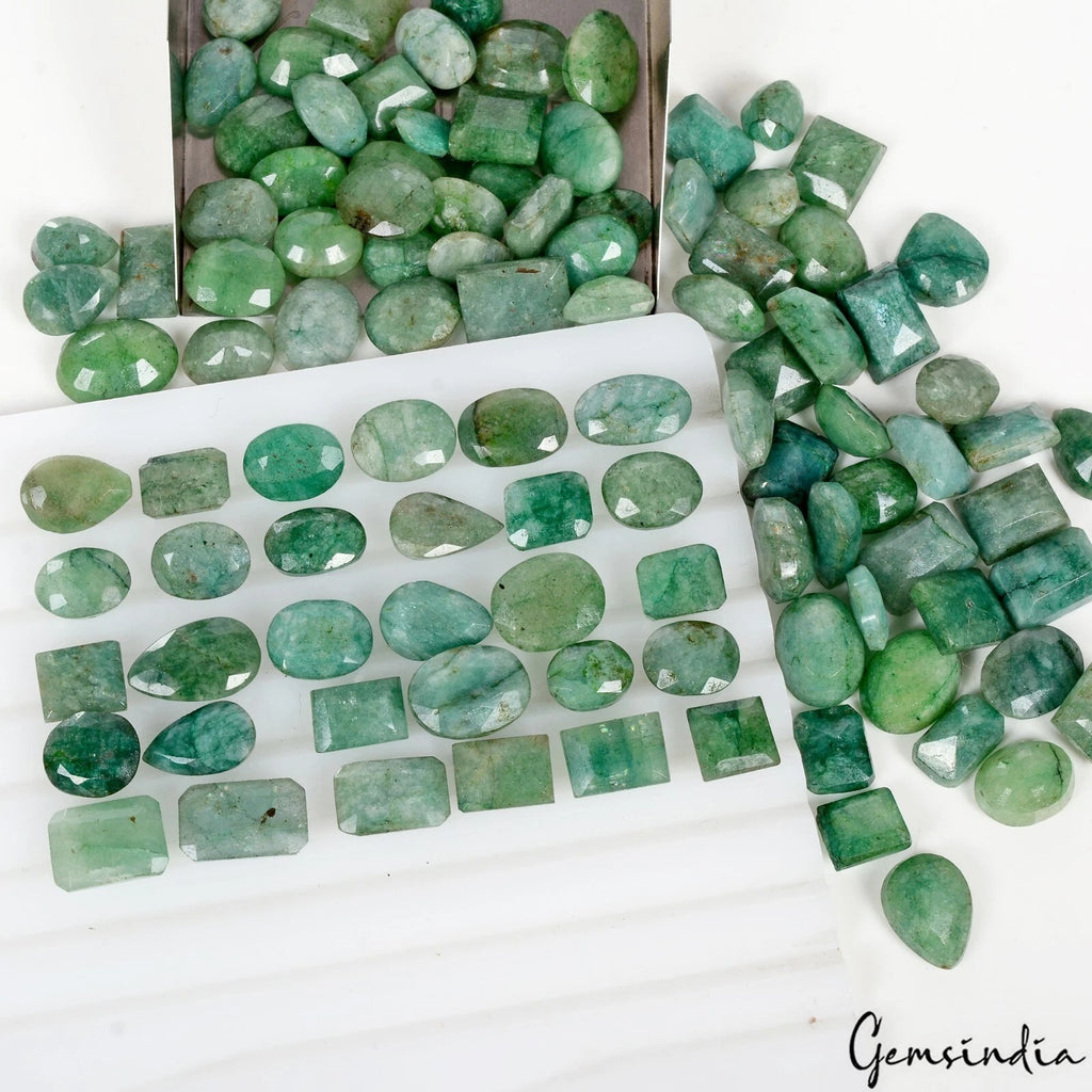 Emerald Lot, Loose Gemstone, Color Enhanced, Green — 102 Pieces, 8mm to 13mm, 300 Ct, Brazil