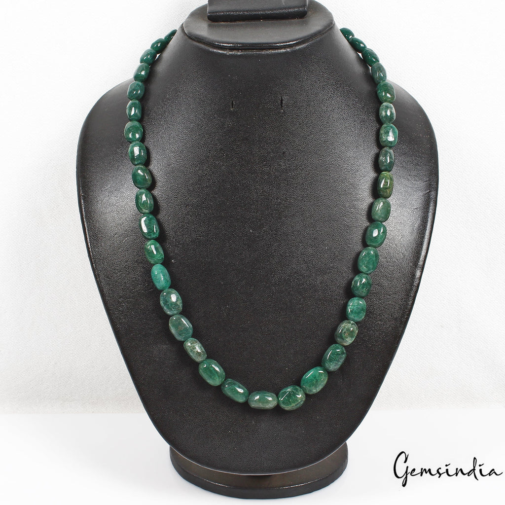 300 Cts Natural Green Emerald Oval Beaded Single Strand Adjustable Necklace 21"