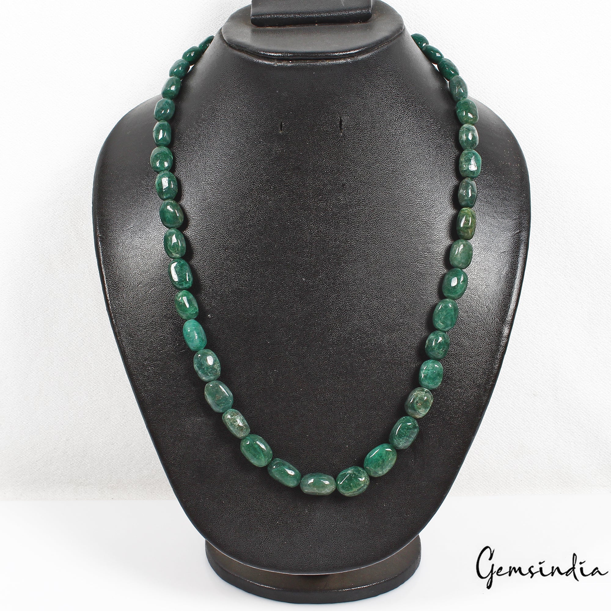 300 Cts Natural Green Emerald Oval Beaded Single Strand Adjustable Necklace 21"