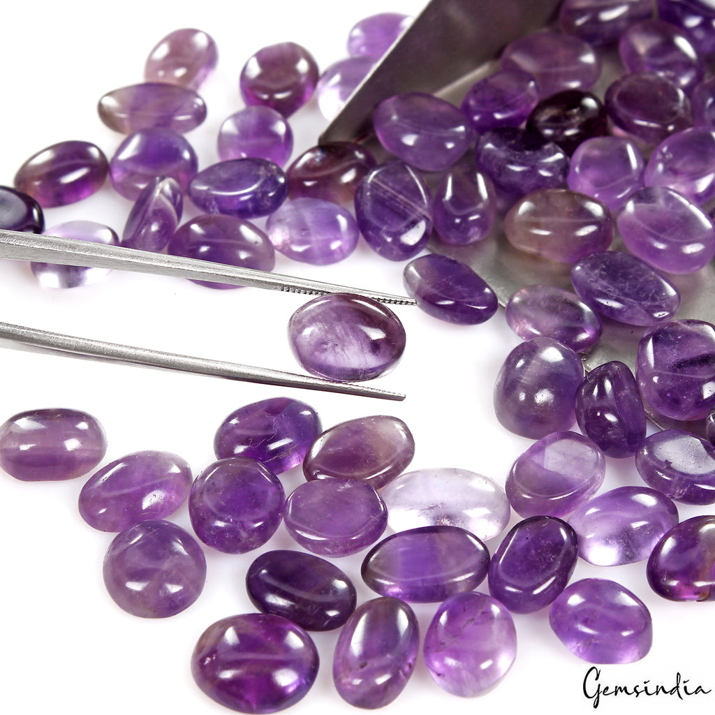 Amethyst Lot, Cabochon, Untreated, Purple — 68 Pieces, 10mm to 14mm, 310.00 Ct
