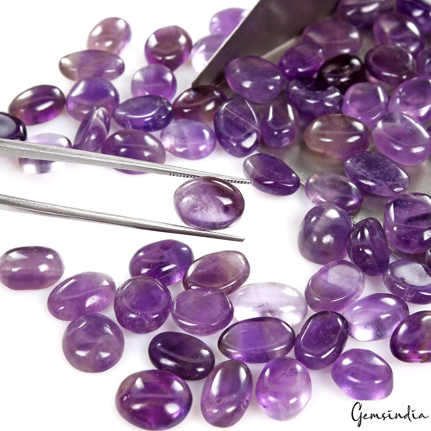 Amethyst Lot, Cabochon, Untreated, Purple — 68 Pieces, 10mm to 14mm, 310.00 Ct