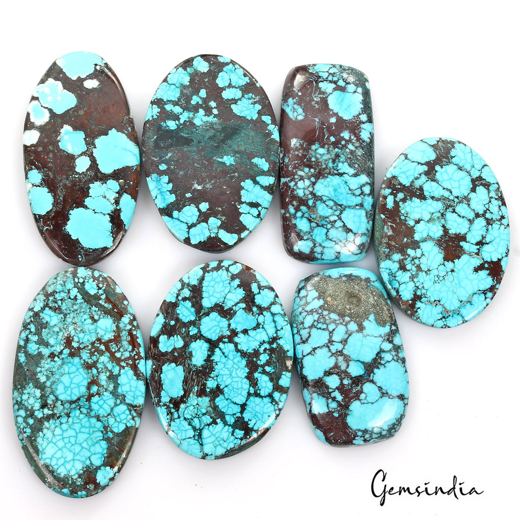 680 Cts/7 Pcs Natural Spiderweb Blue Turquoise Oval Cab Loose Gems Wholesale Lot