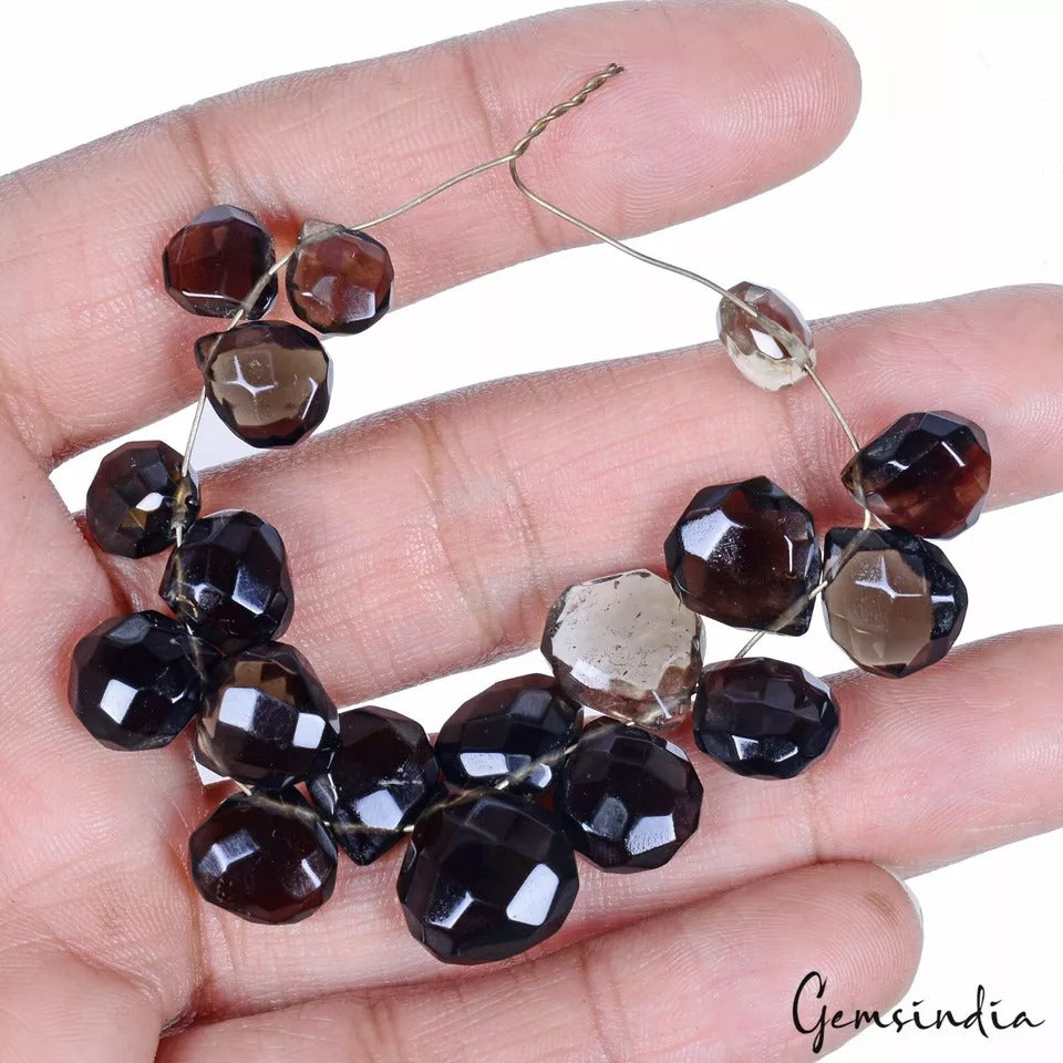 88.50 Cts/18 Pcs Natural Untreated Smoky Quartz Pear Beads Briolette Loose Gems