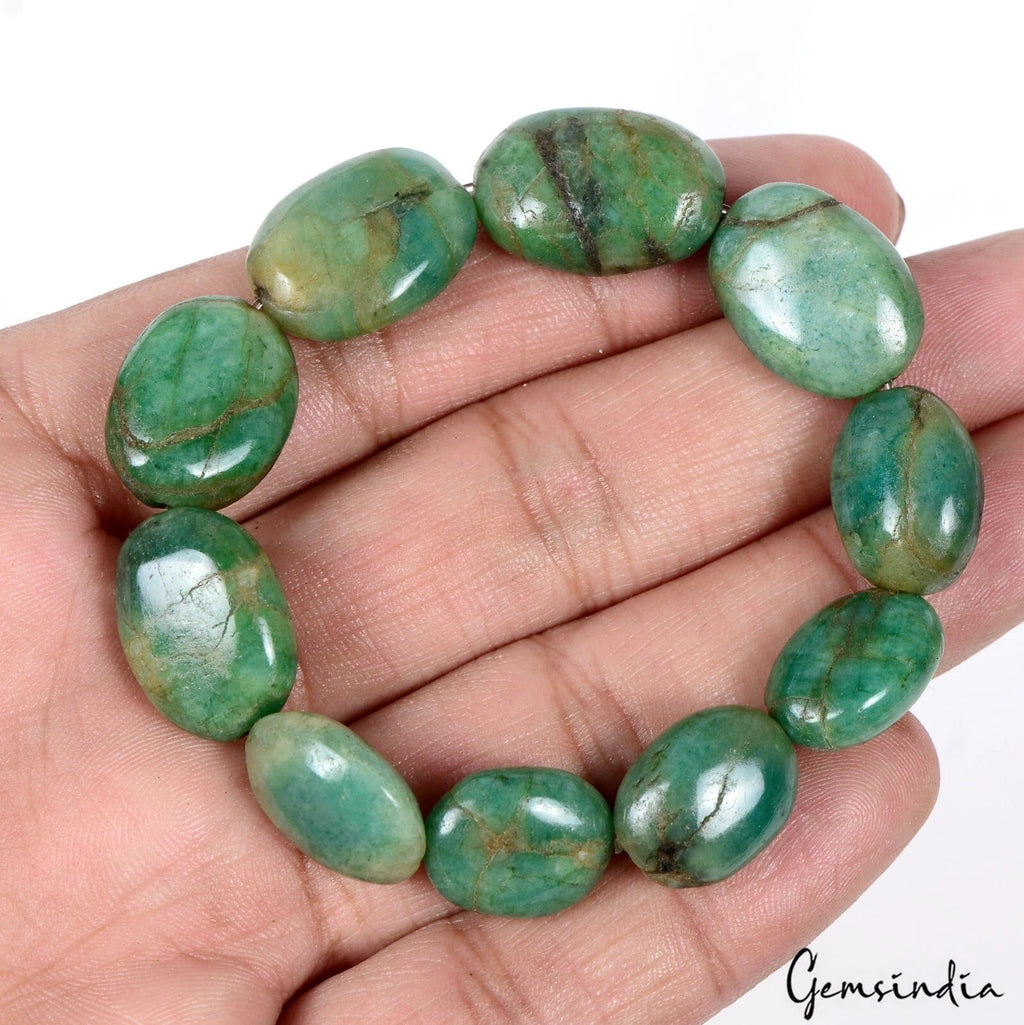 6.5" Natural Green Brazilian Oval Cab Center Drilled Handmade Bracelet 108.70 Ct