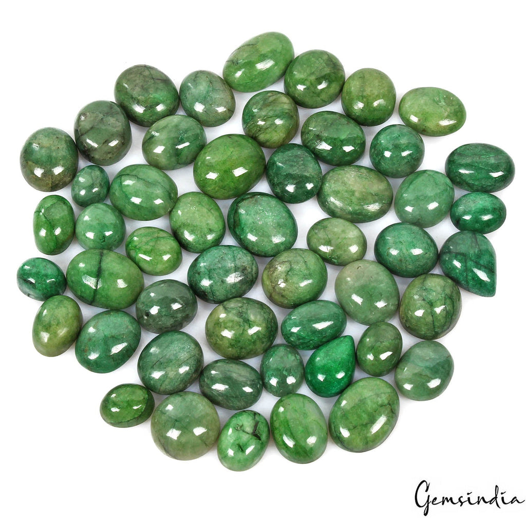 380 Ct/50 Pcs Natural Brazilian Green Emerald Mix Cab Loose Gems Lot For Jewelry