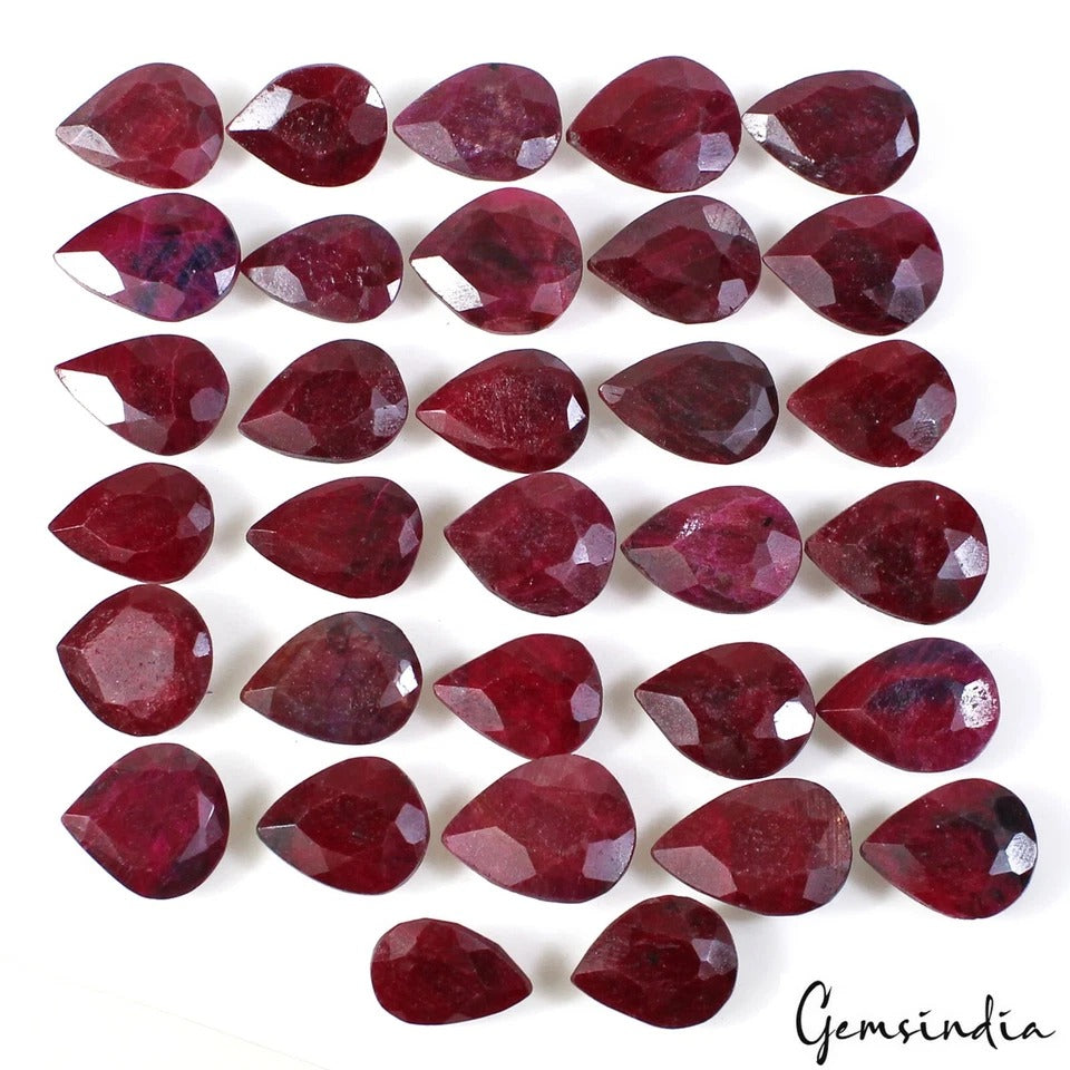 Certified 500 Cts/32 Pcs Natural African Red Ruby Pear Faceted Gems For Jewelry