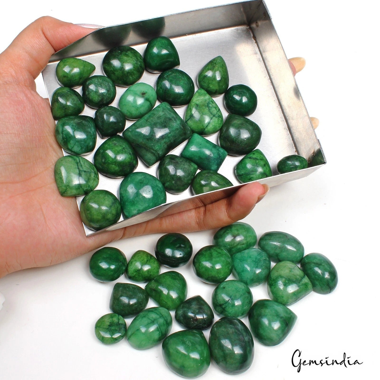 Natural 1200Ct Zambian Green Emerald Cabochon Mix Shape Loose Gemstone Lot 41 Pc