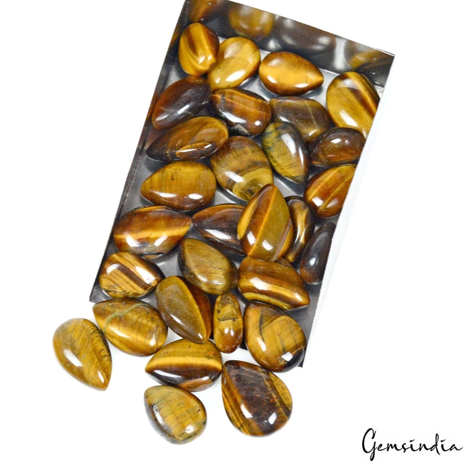 29 Pcs Natural Untreated Yellow Brown Tiger Eye Almond  Pear Cab Loose Gems Lot