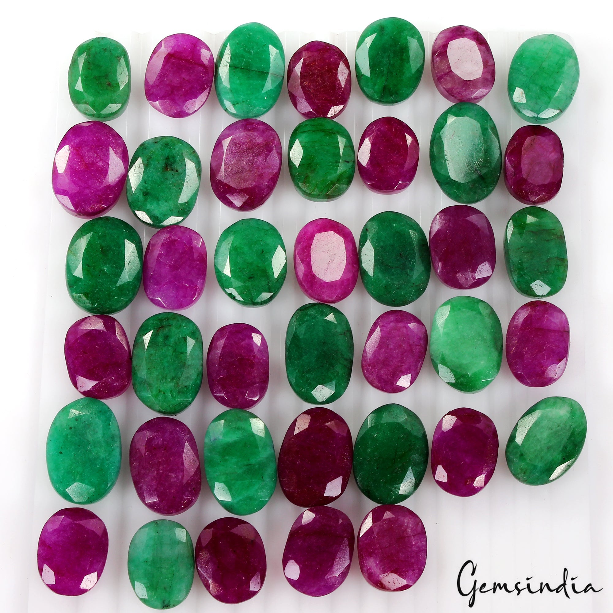 1000Ct/40Pcs Natural Red Beryl/Green Emerald Oval Cut Loose Gems Lot For Jewelry