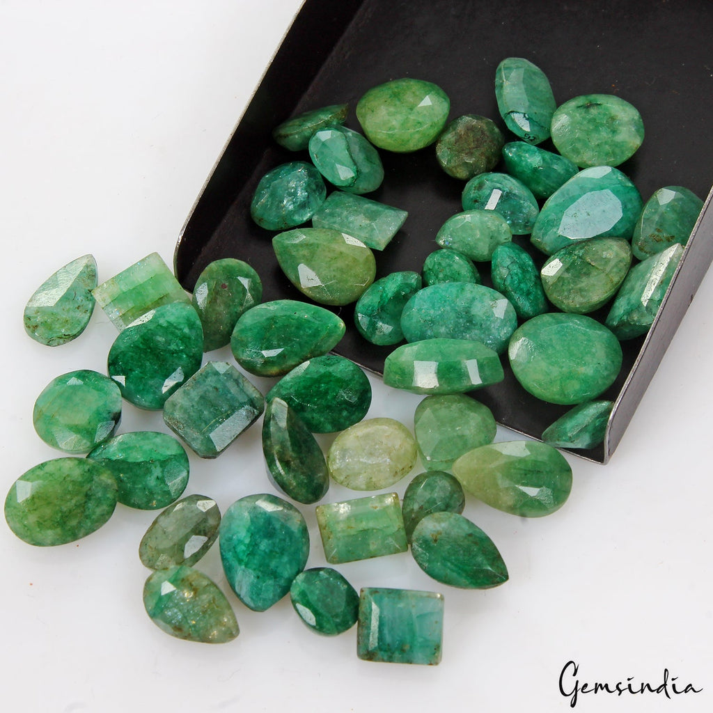 87 Ct Natural Green Emerald Mix Cut Loose 6-11mm Loose Gemstones Lot for jewelry