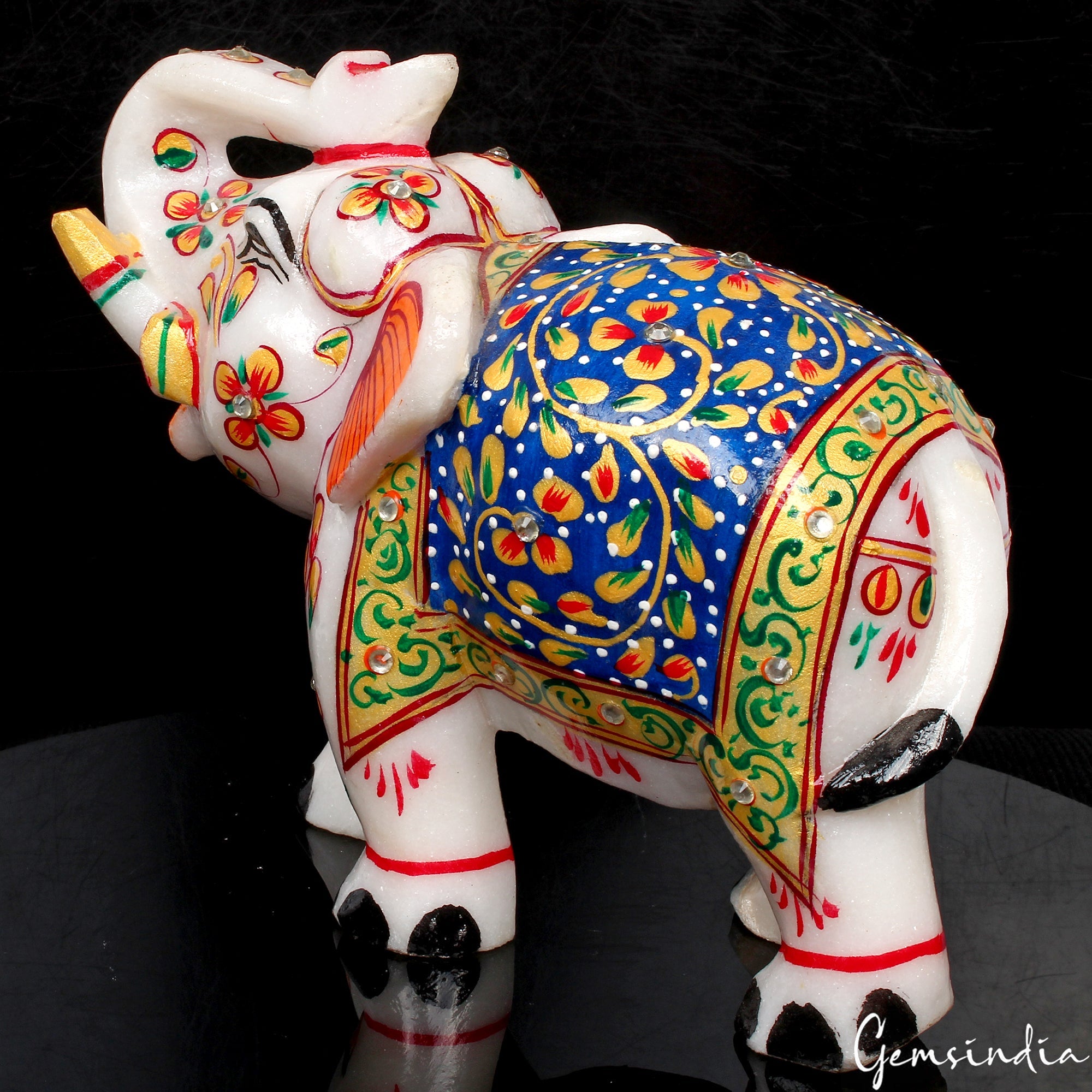5.2" White Marble Elephant Statue Indian Handmade Home Decor Sculpture ~ 1.6 Kg