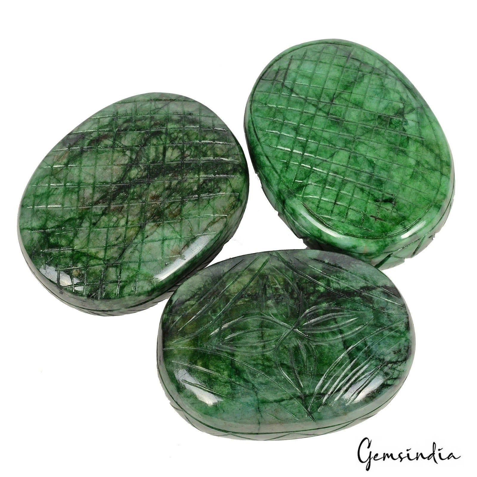 3400 Ct Natural Green Brazilian Emerald Both Side Carving Oval Cut Gemstone Lot