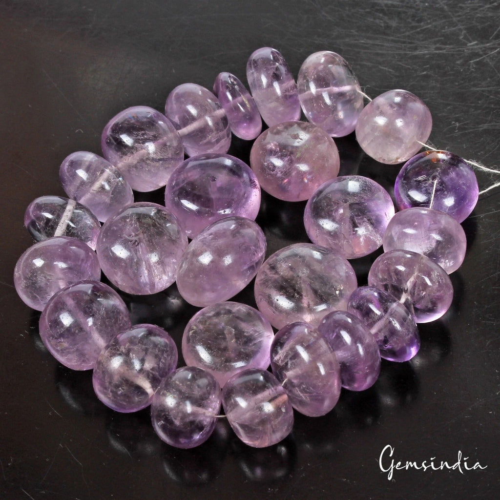 840 Ct Natural Untreated Purple Amethyst Round Cabochon Center Drilled Beads