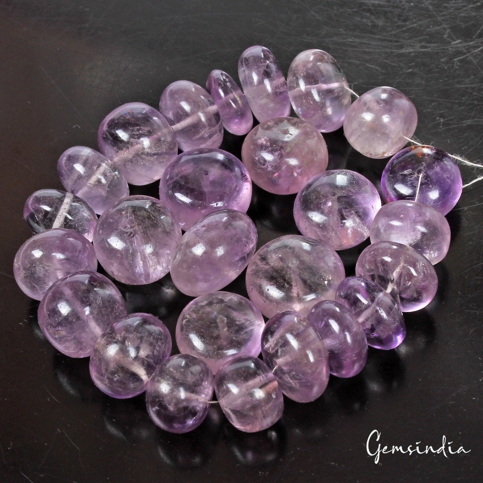 840 Ct Natural Untreated Purple Amethyst Round Cabochon Center Drilled Beads