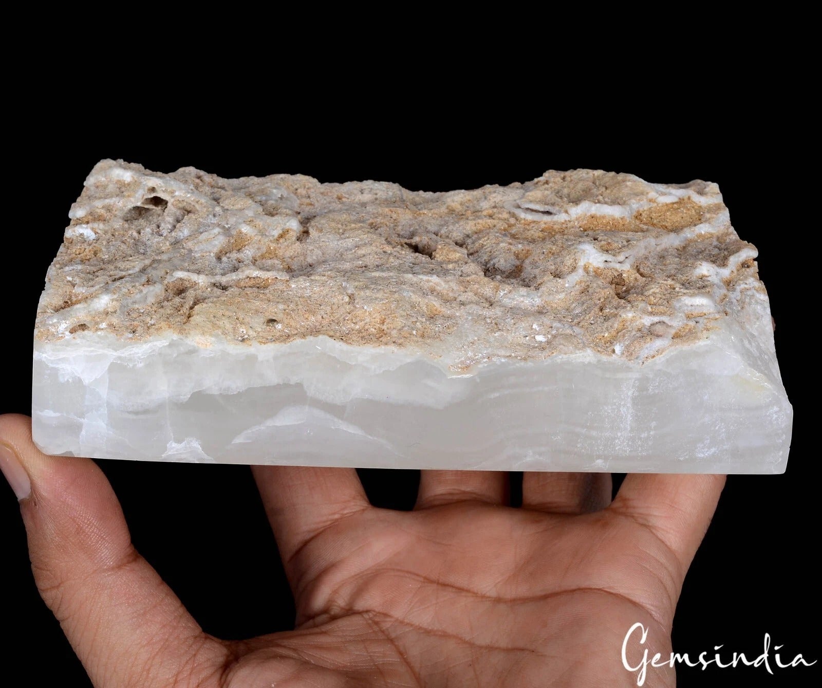 Large 1 Kilo Natural Untreated White Selenite Octagon Cut Gem Rough From Back