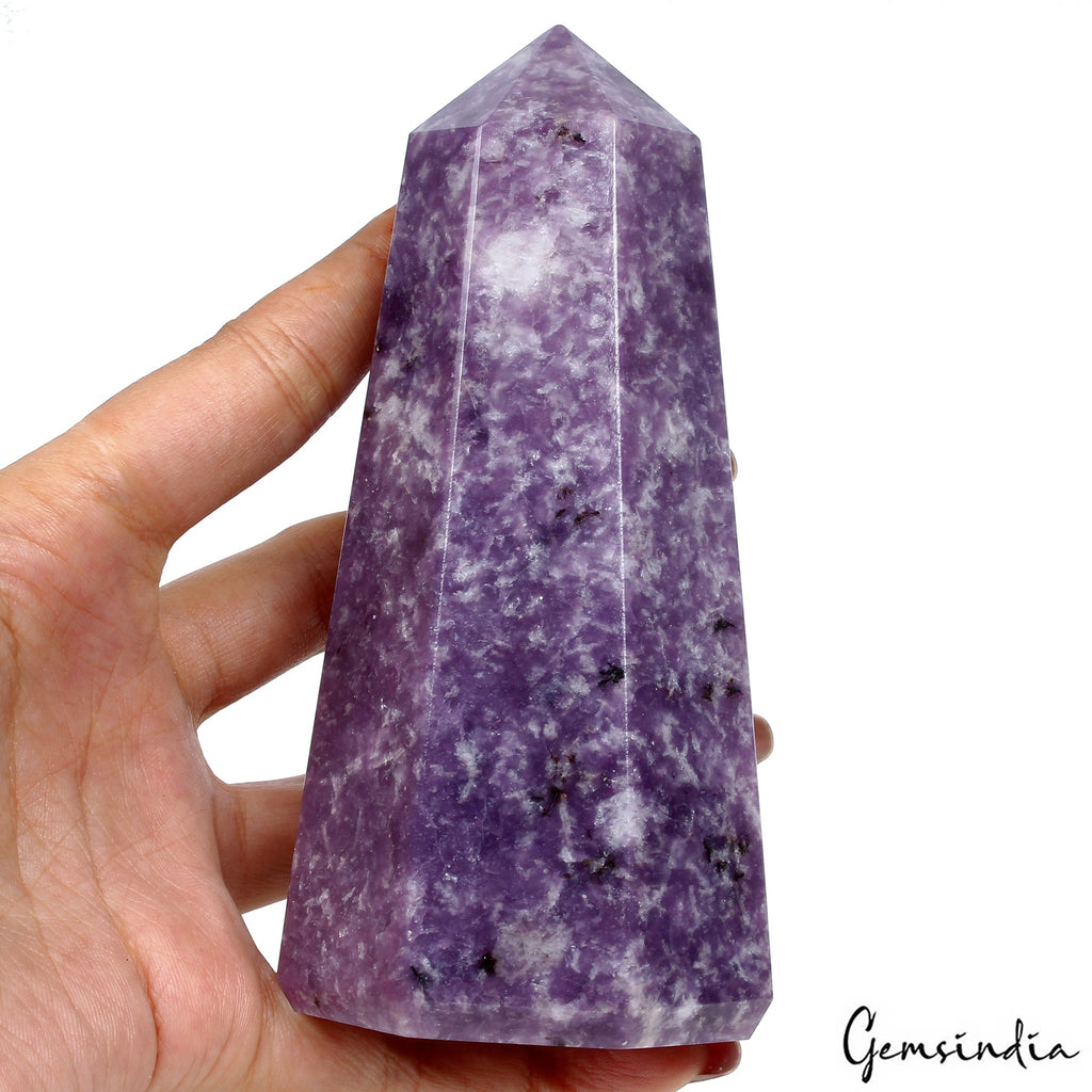 3300 Ct/5 In Natural Lepidolite Obelisk Crystal Tower Point Reiki Healing Decor