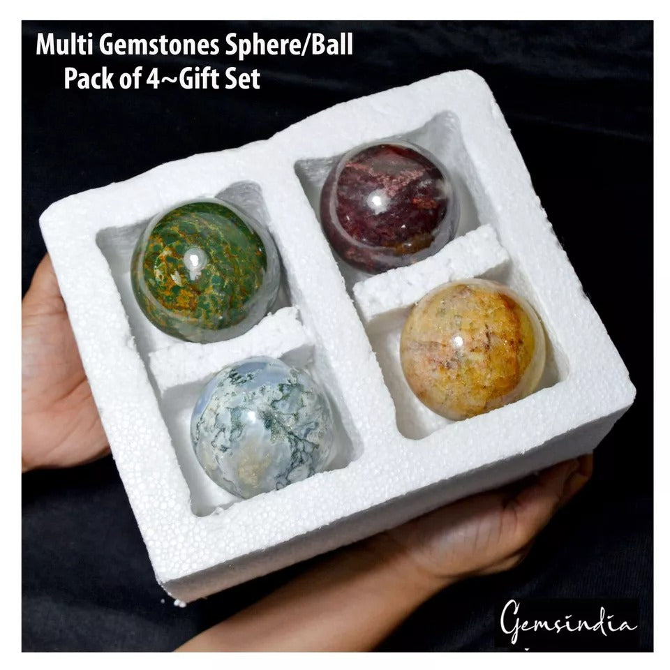 1.9 Kg/4 Pcs Natural Untreated Multi Color Crystal Healing Sphere/Balls Gems Lot