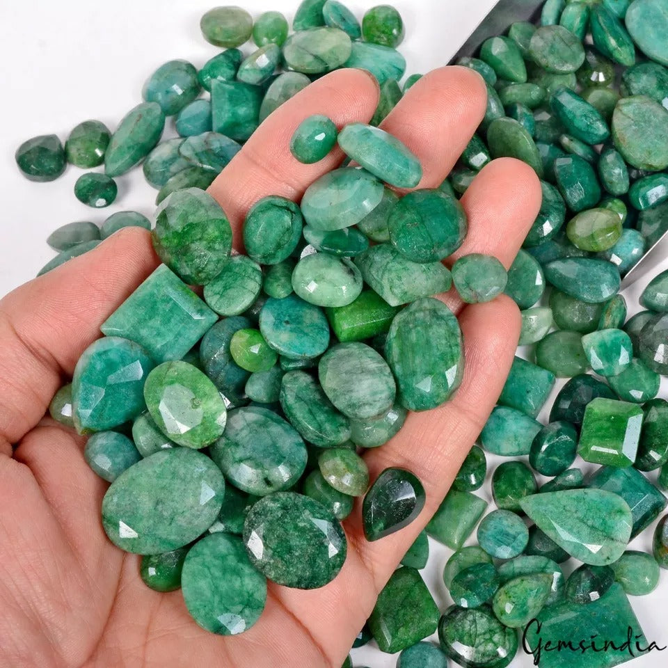 2100 Ct/220 Pcs Natural Brazilian Green Emerald Mix Cut Loose Gems Wholesale Lot