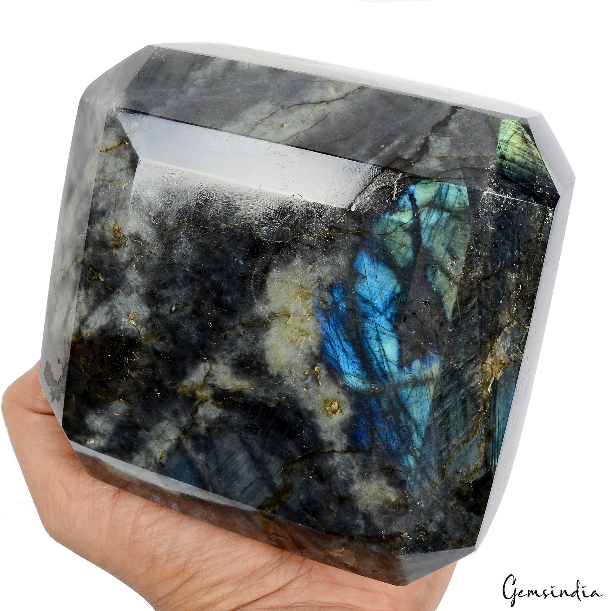 Labradorite Loose Gemstone, Octagon Cut, Blue — 5x4.8x3.9 Inch, 13450 Ct (2.69 Kg)