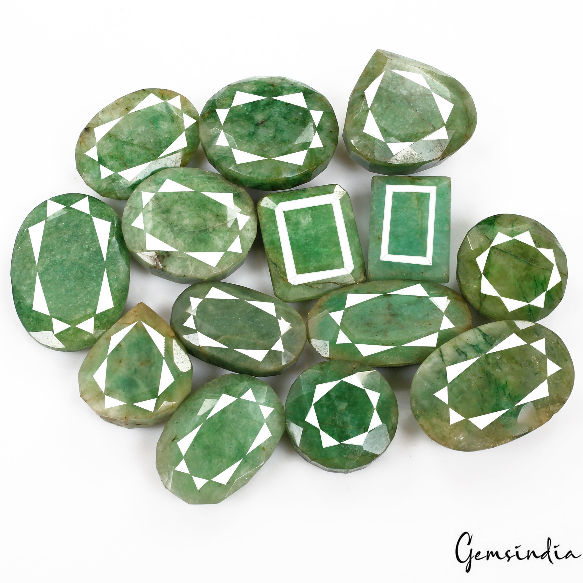 1600 Cts/14 Pcs Natural Green Emerald Mix Cut Loose Wholesale 28mm-46mm Gems Lot