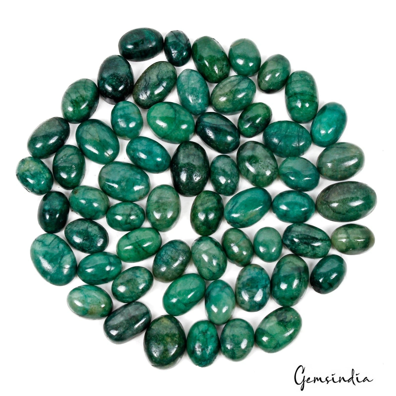 Brazilian Emerald Lot, Cabochon, Color Enhanced, Green — 58 Pieces, 11mm to 19mm, 560 Ct, Brazil