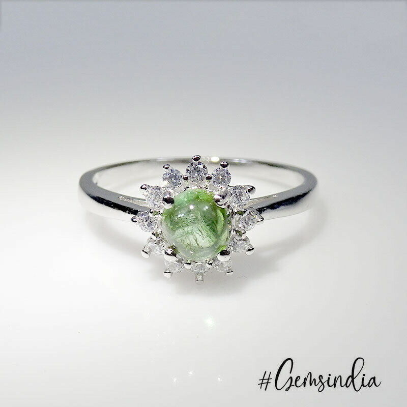 Green Tourmaline Sterling Silver Ring, Untreated, Silver — 9.40 Ct (1.87 g)