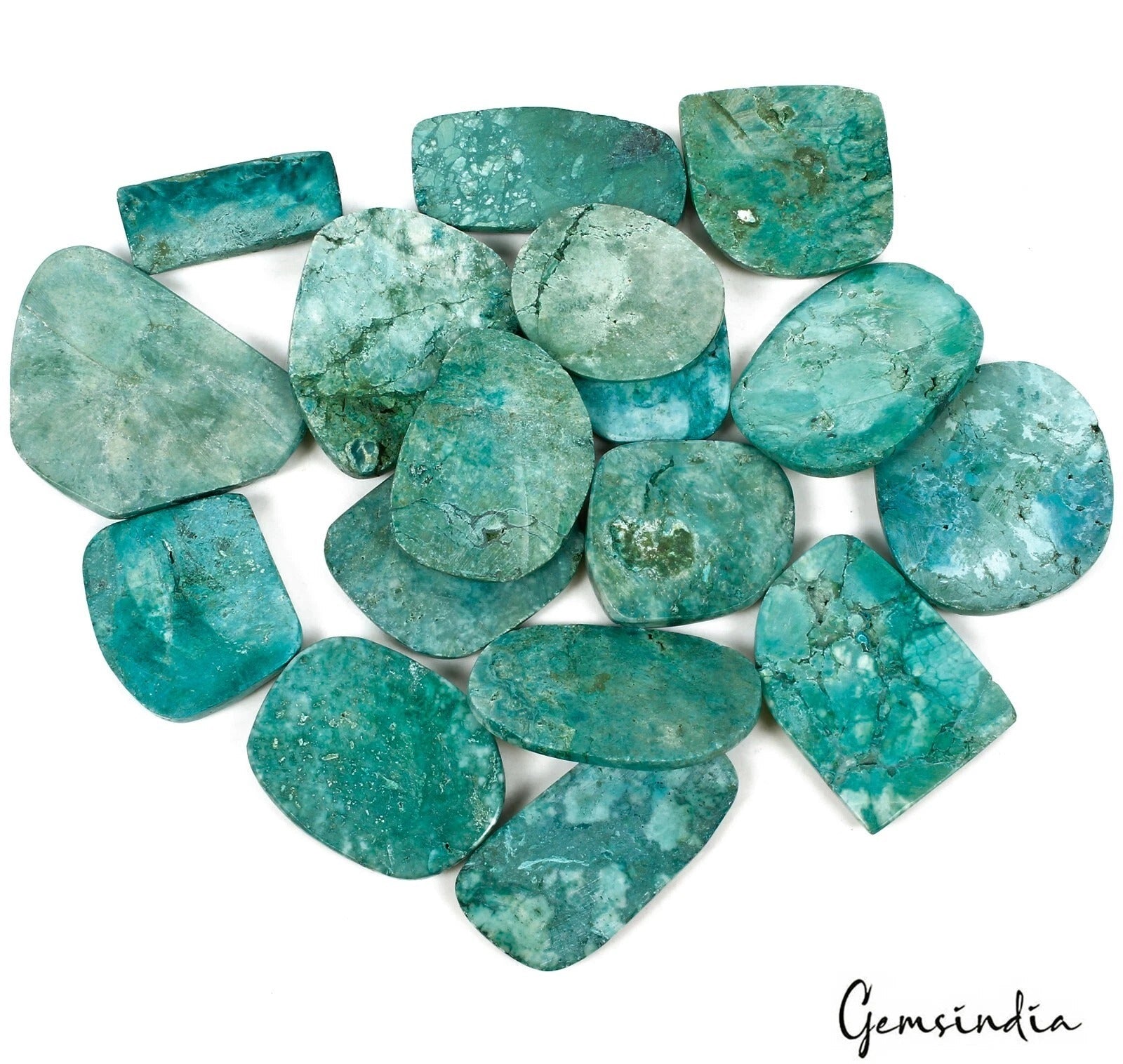 1700 Ct/17 Pcs Natural Blue Green Spiderweb Turquoise Mix Cab Wholesale Gems Lot