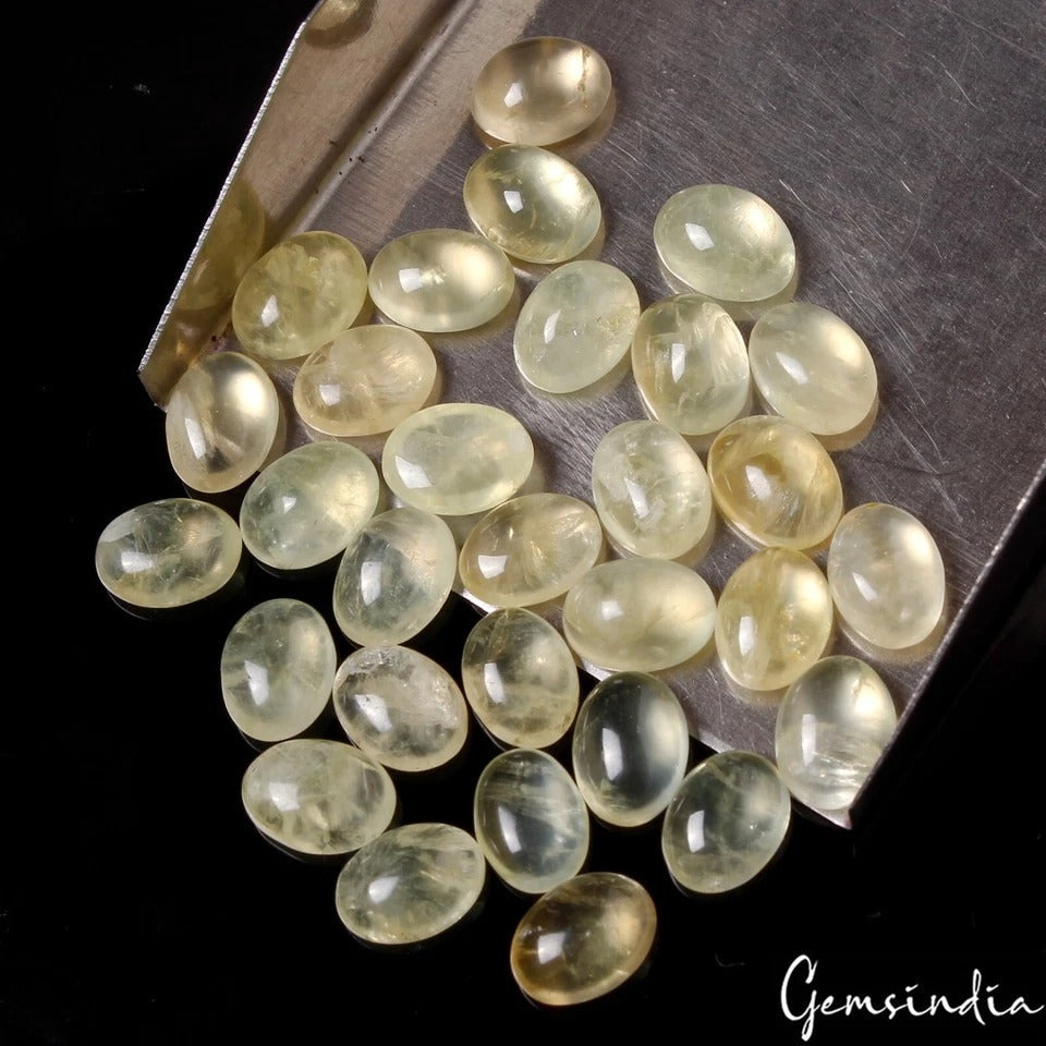 30 Pcs Natural Untreated Green Prehnite Oval Cabochon 7mm-8mm Loose Jewelry Gems