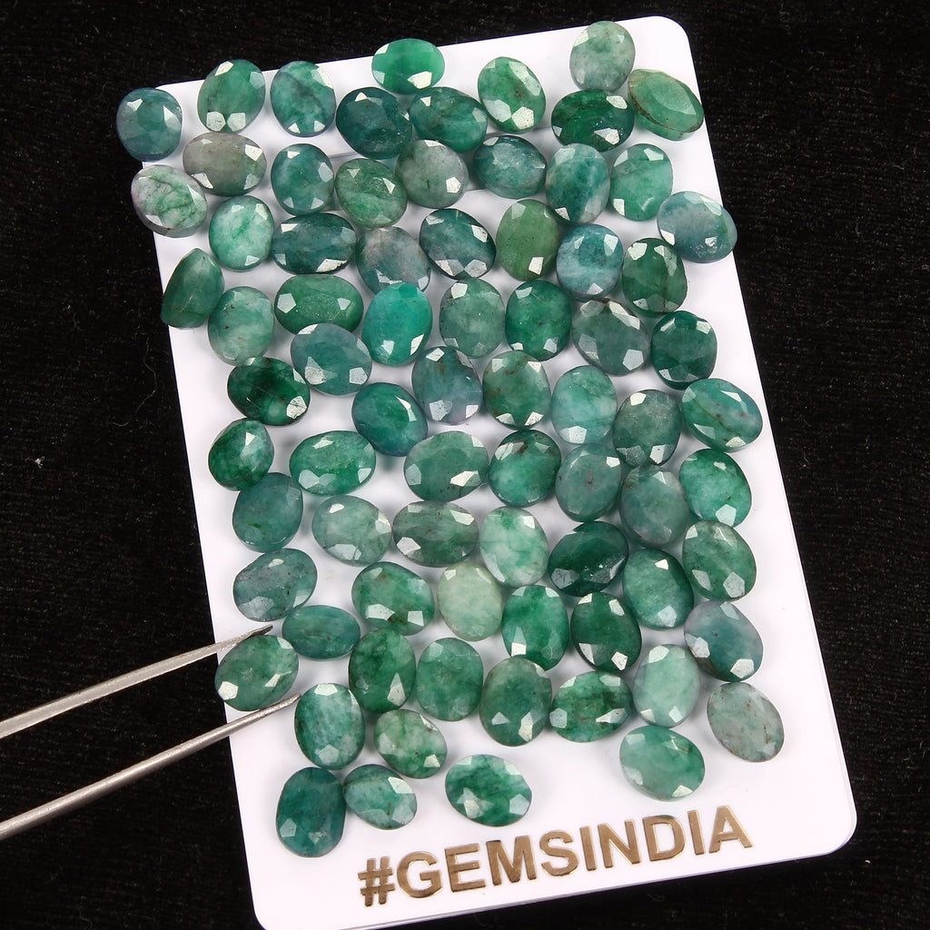 76 Pcs Natural Green Emerald Oval Cut 7mm-9mm Loose Certified Jewelry Gemstones